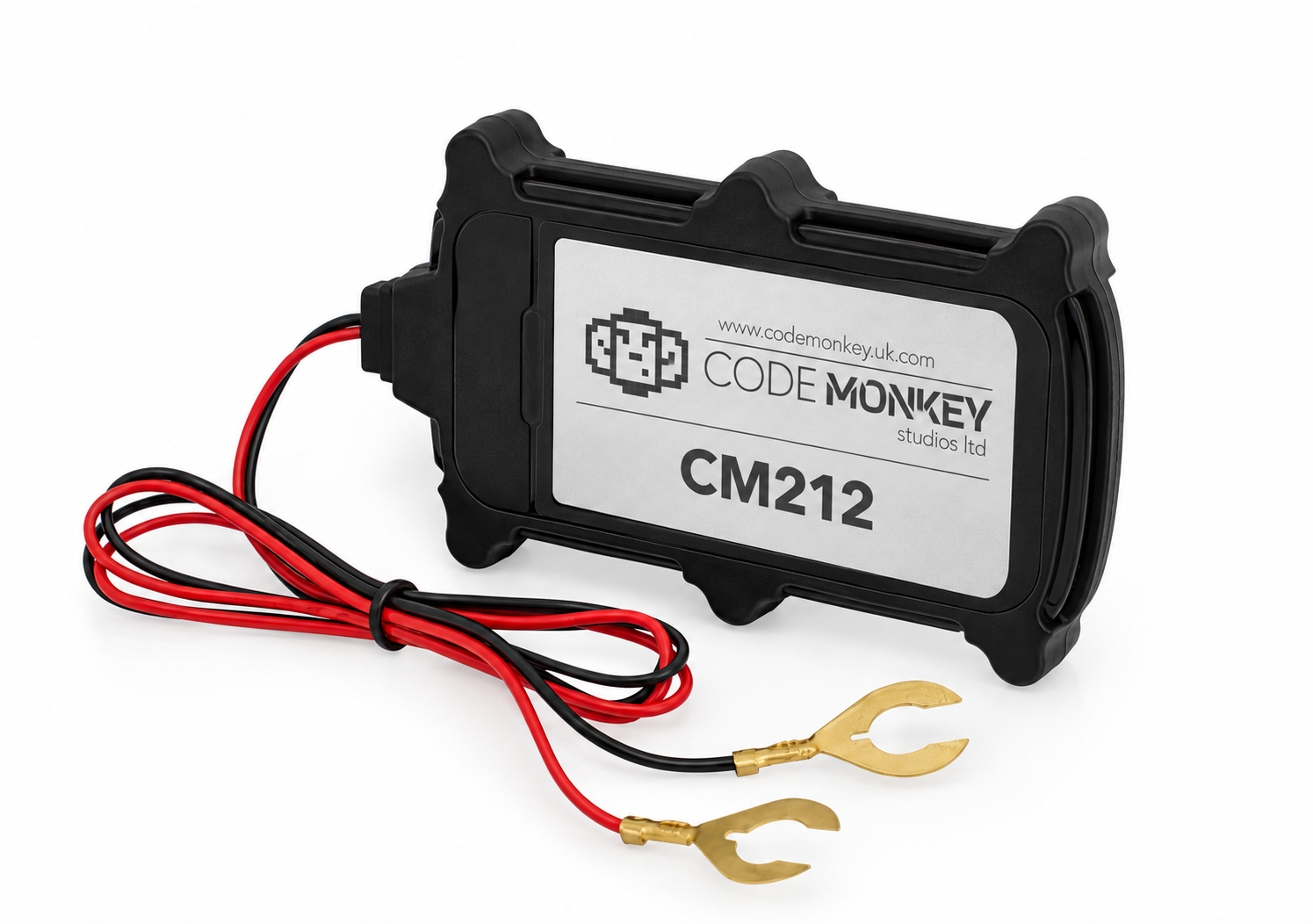 Code Monkey CM212 battery-mounted tracker branding mockup